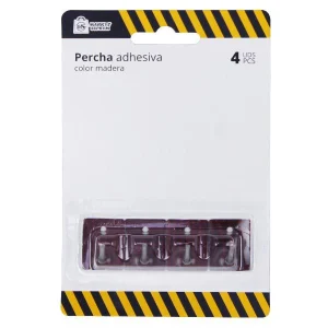Percha Adhesiva con Base de Madera Market Suprem - 4uds