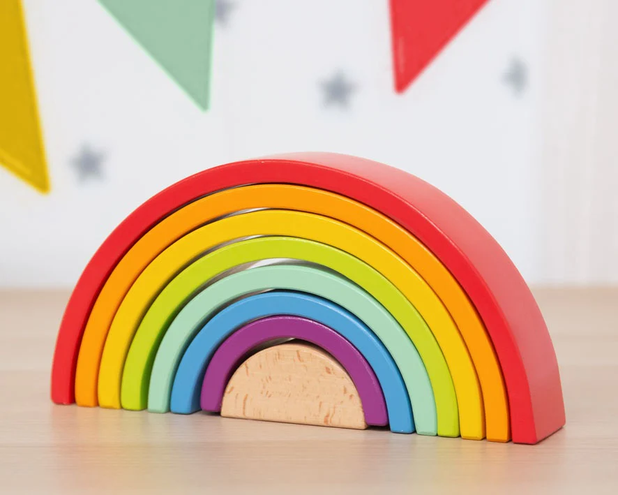 Arcoíris de Madera Montessori KioKids – Juguete Educativo Waldorf con 8 Piezas (+18 Meses) - Imagen 2
