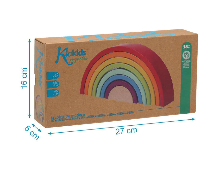 Arcoíris de Madera Montessori KioKids – Juguete Educativo Waldorf con 8 Piezas (+18 Meses) - Imagen 3