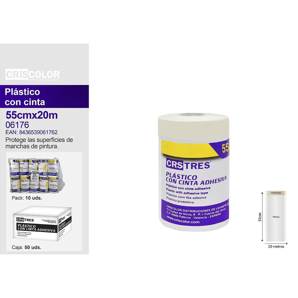 Plástico con Cinta Adhesiva CrisColor 55cm x 20m – Protección para Pintura - Imagen 2